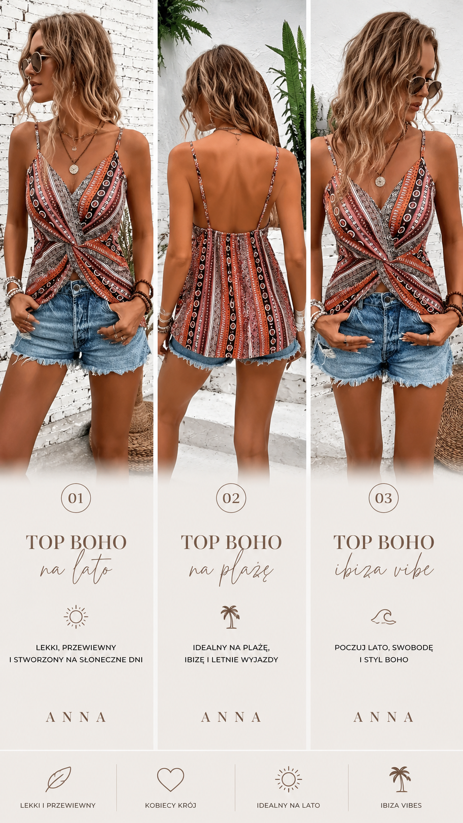 Bluzka Damska Top Boho | Letni Top w Paski 🌞