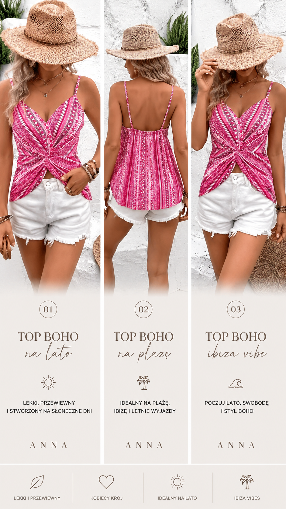Bluzka Damska Top Boho | Letni Top w Paski 🌞