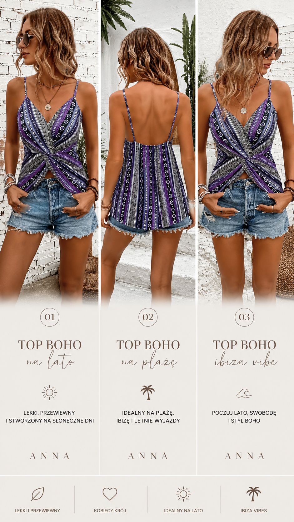 Bluzka Damska Top Boho | Letni Top w Paski 🌞