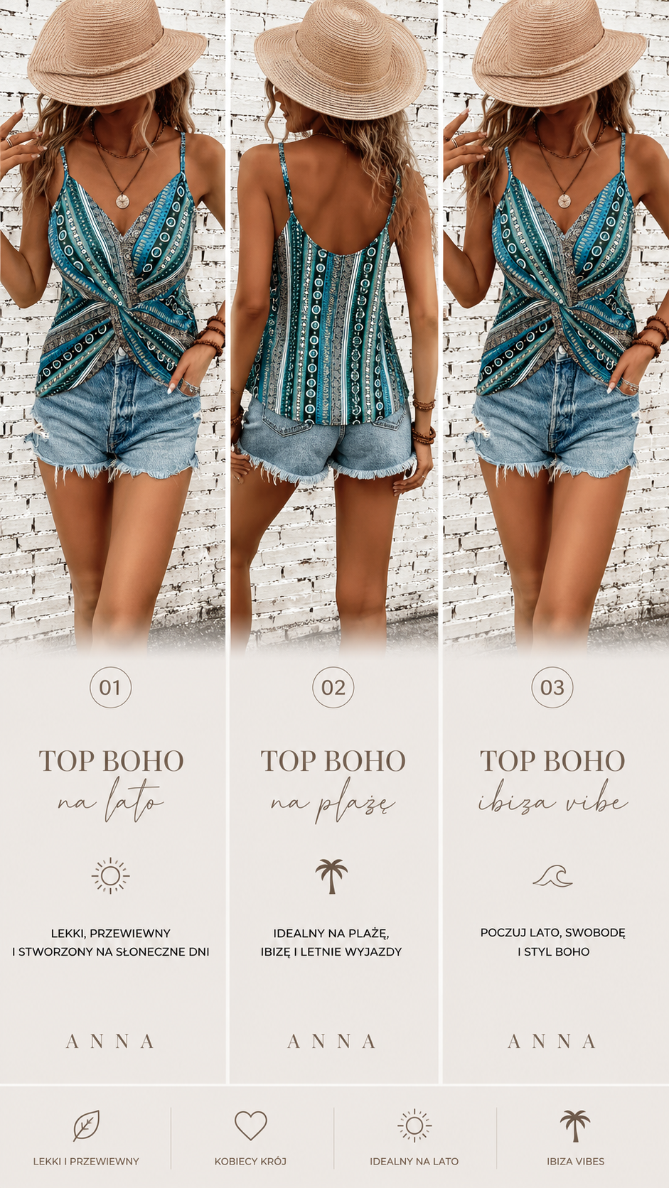 Bluzka Damska Top Boho | Letni Top w Paski 🌞