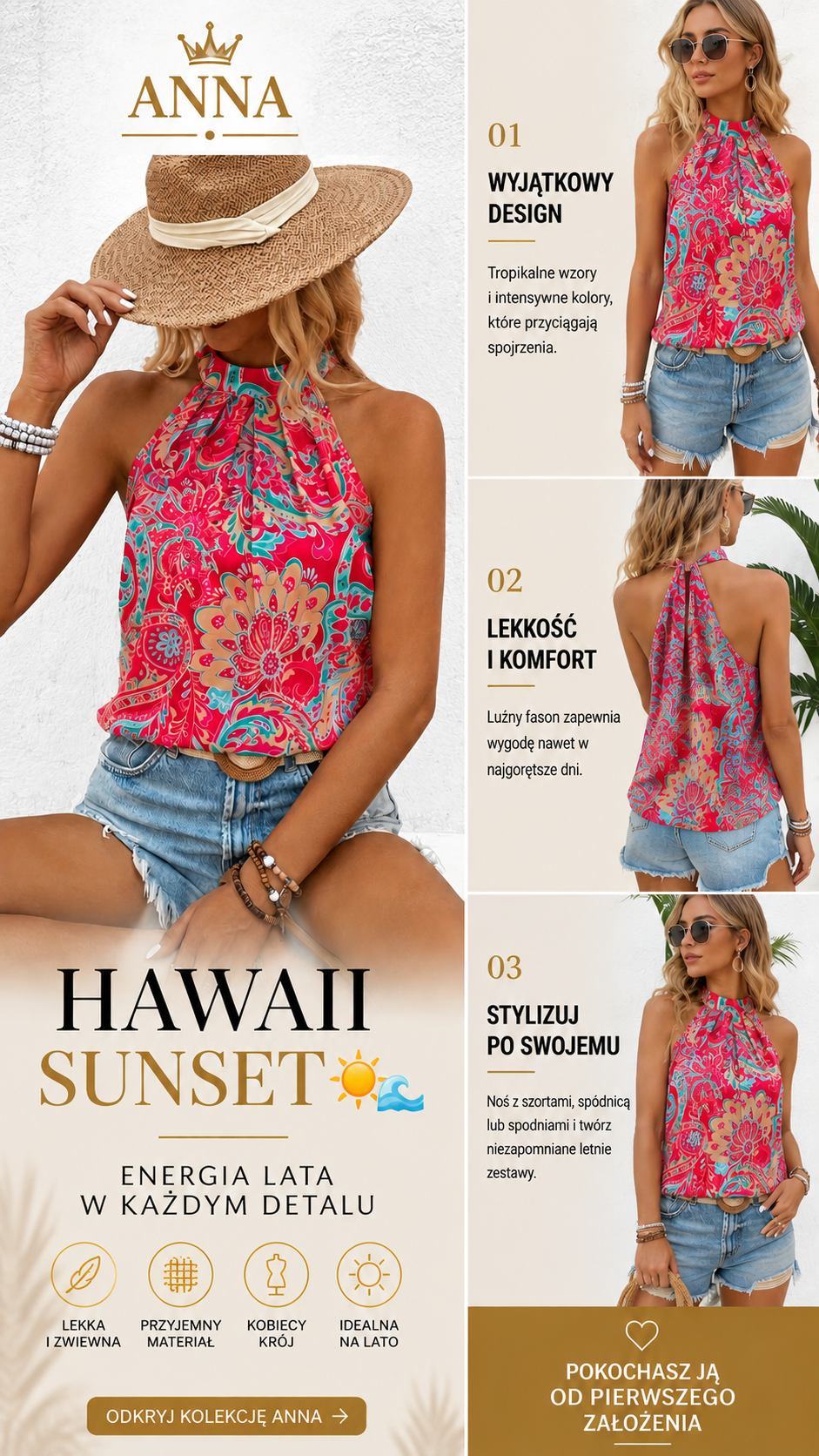 BLUZKA DAMSKA HAWAII SUNSET🌞🌊-KOLOROWA BLUZKA LETNIA
