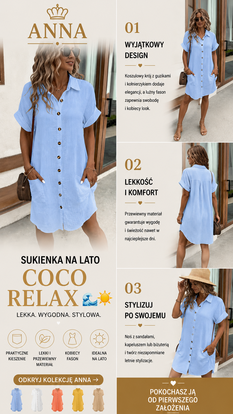 SUKIENKA NA LATO Z KIESZENIAMI-COCO RELAX 🌊🌞