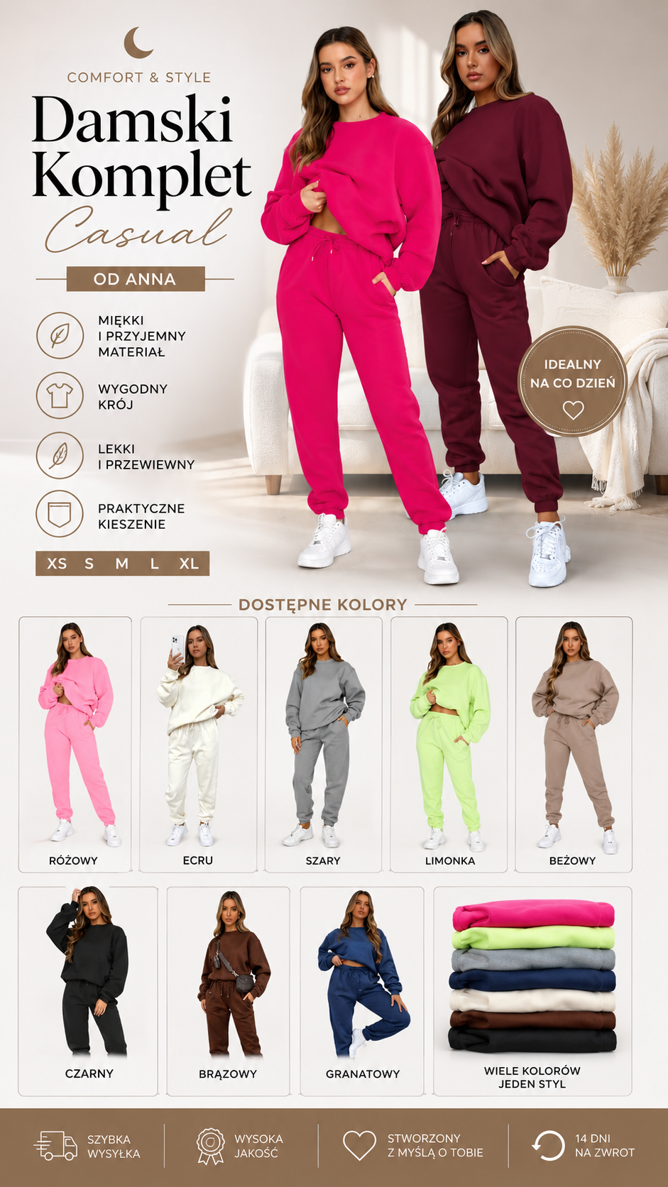 PUDROWY KOMPLET DRESOWY- BLUZA +SPODNIE 👱‍♀️