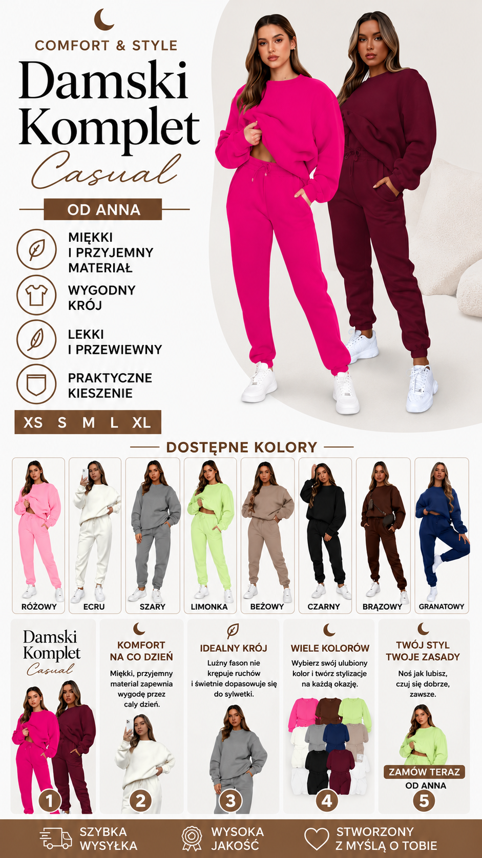 PUDROWY KOMPLET DRESOWY- BLUZA +SPODNIE 👱‍♀️