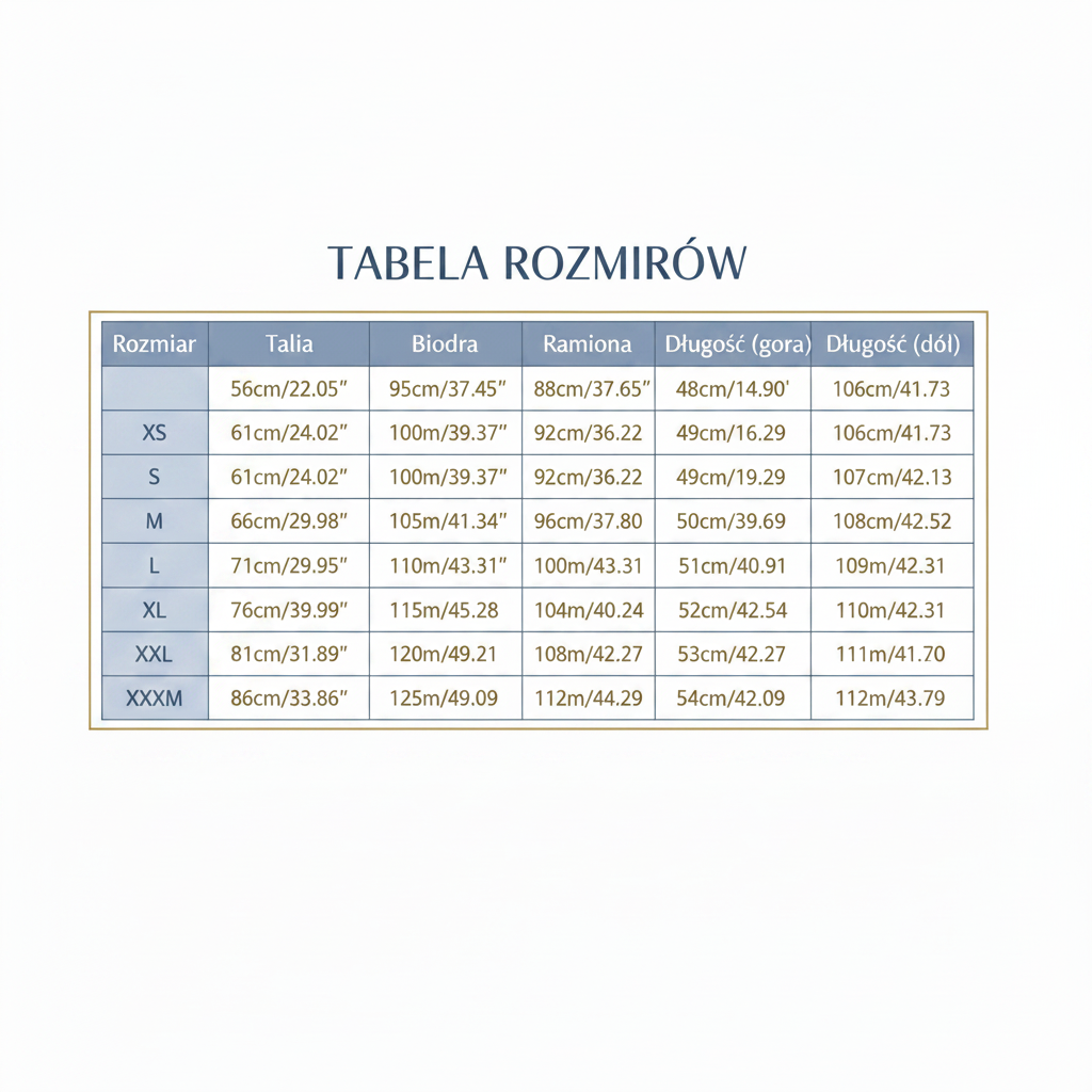 Tabela Rozmiarów bez stopki